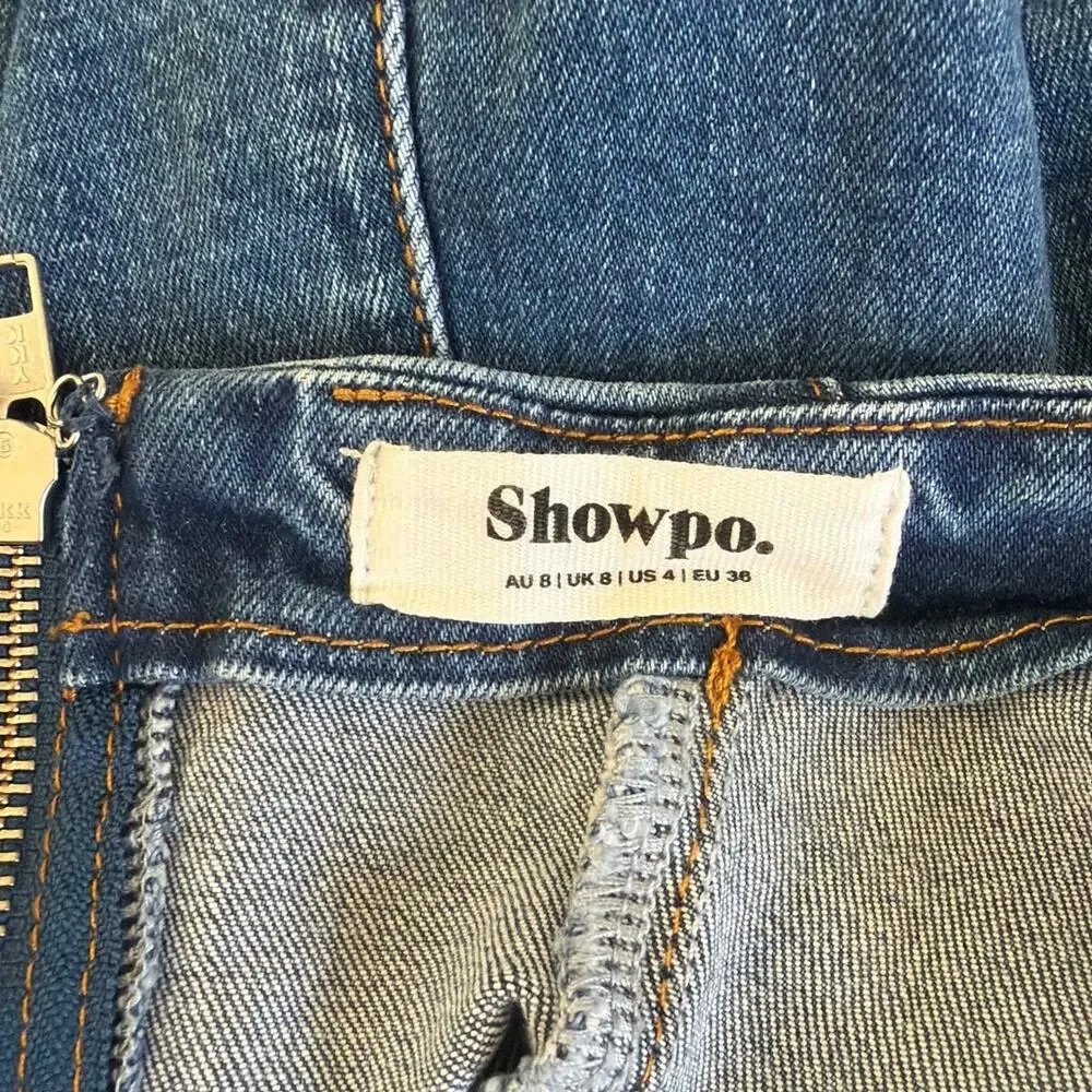 Showpo Denim Mini Dress Halter Neck Peggy Size US 4 Blue - Picture 5 of 7